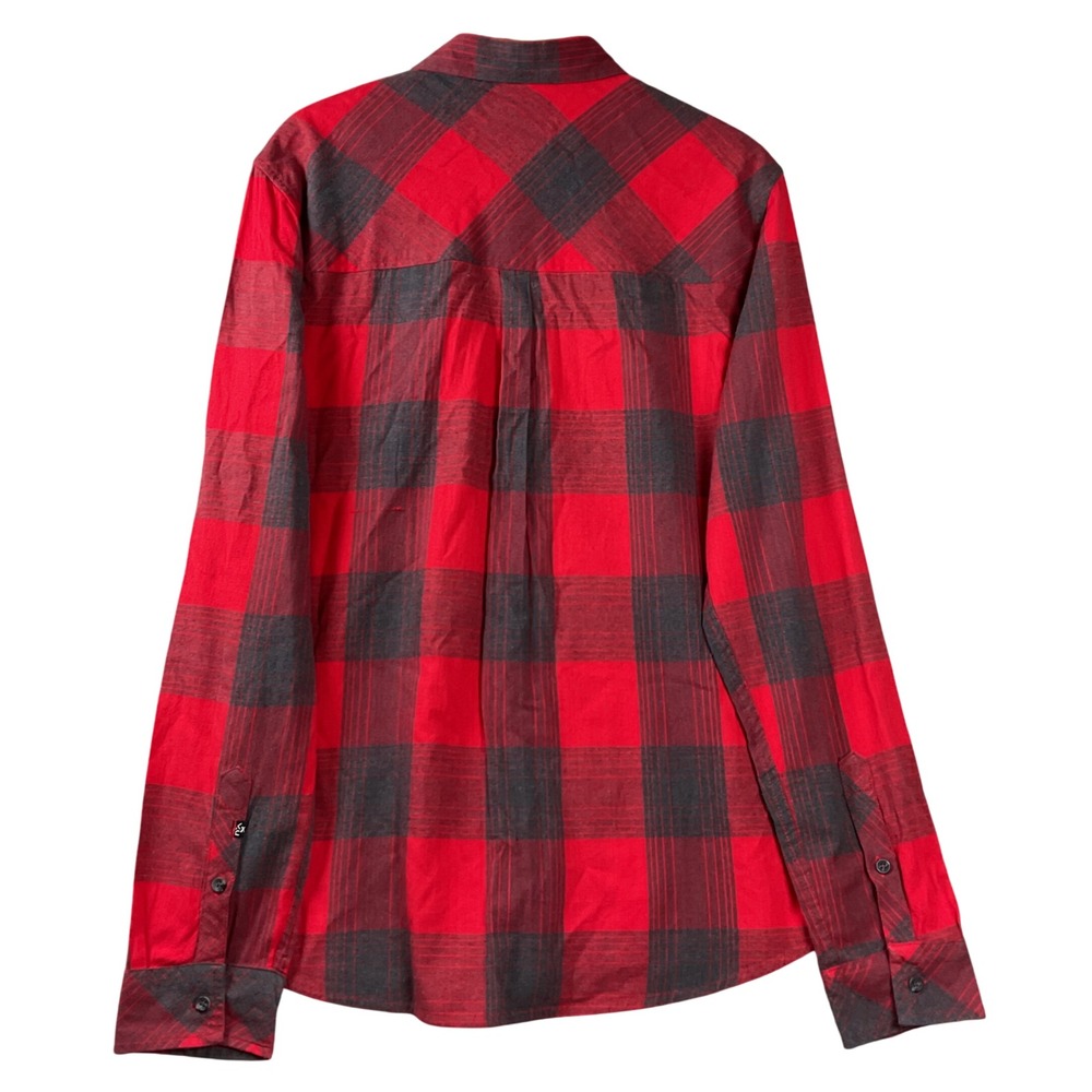 KAVU Button Down Shirt Mens L Red Plaid Long Sleeve Klear Above Pocket